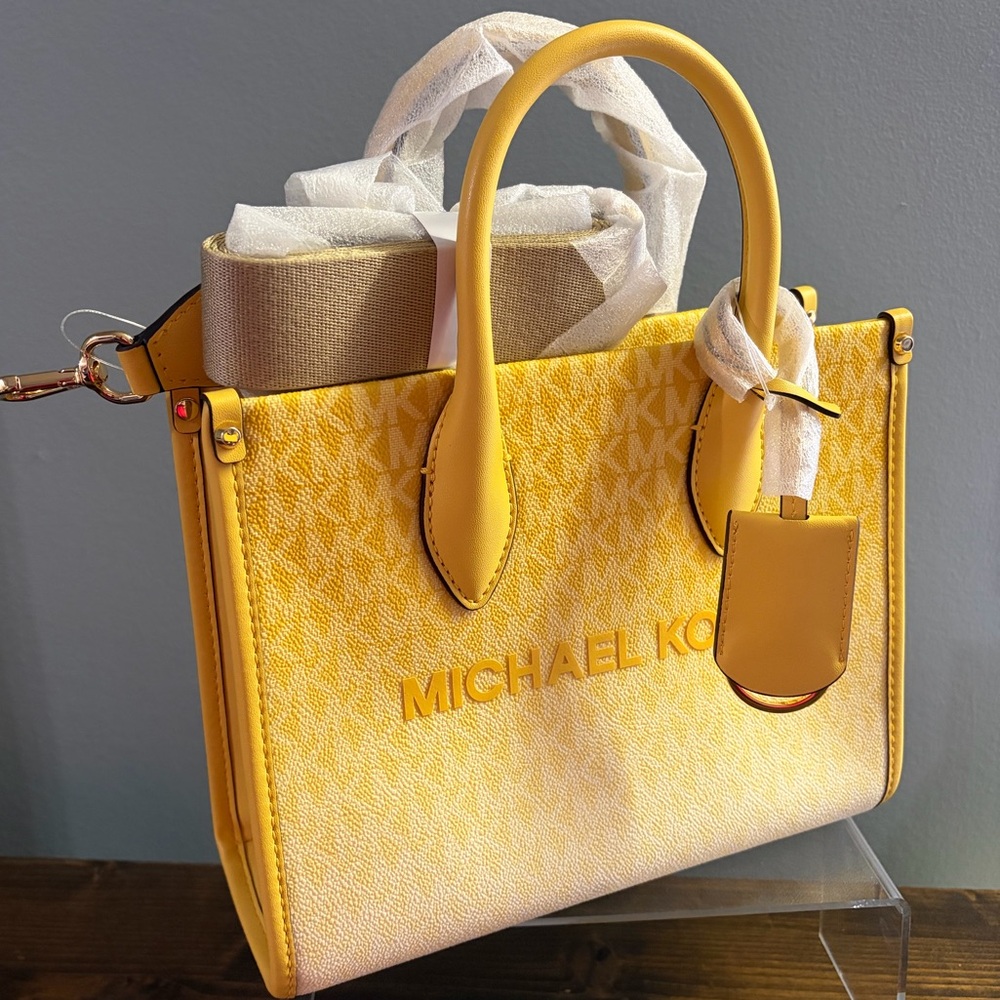 NWT Michael Kors Mirella Daisy Yellow Ombré Satchel with Detachable Strap - Picture 6 of 16